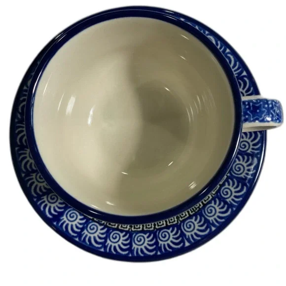 Polish Pottery Teacup and Saucer Hand Made Tea Pot with Lid Matching A.W-164 - Picture 3 of 12